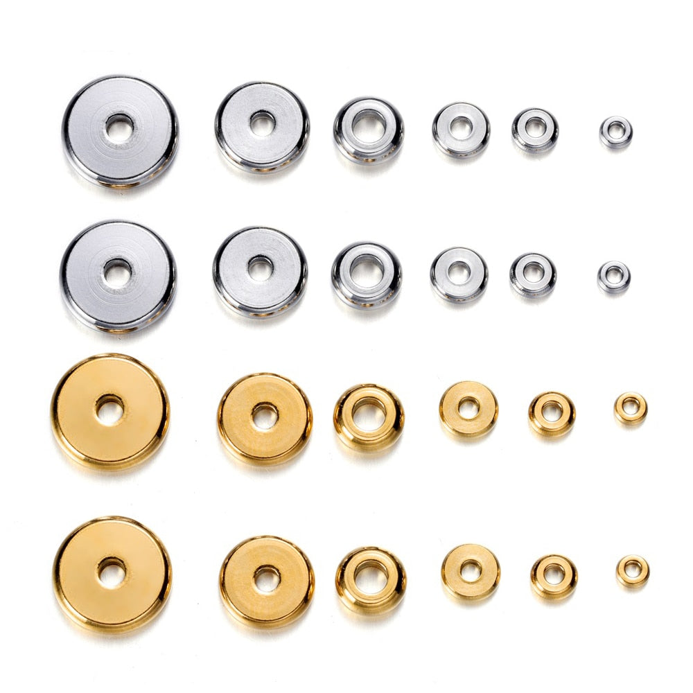 3-10 mm Stainless Steel Flat Round Spacer Beads, 20Pcs