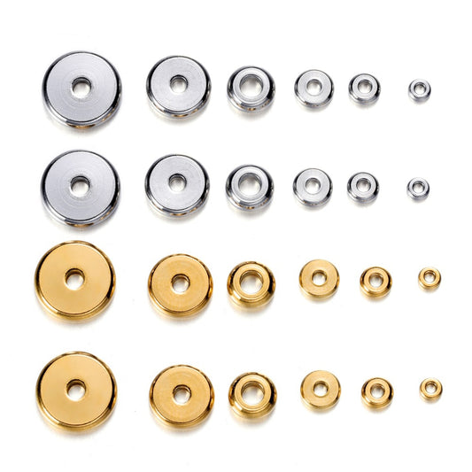 Perles d'espacement rondes plates en acier inoxydable de 3 à 10 mm, 20 pièces
