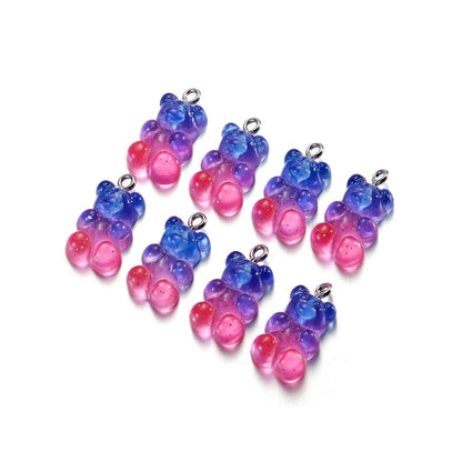 Gradient Color Resin Bear Pendants, 10pcs