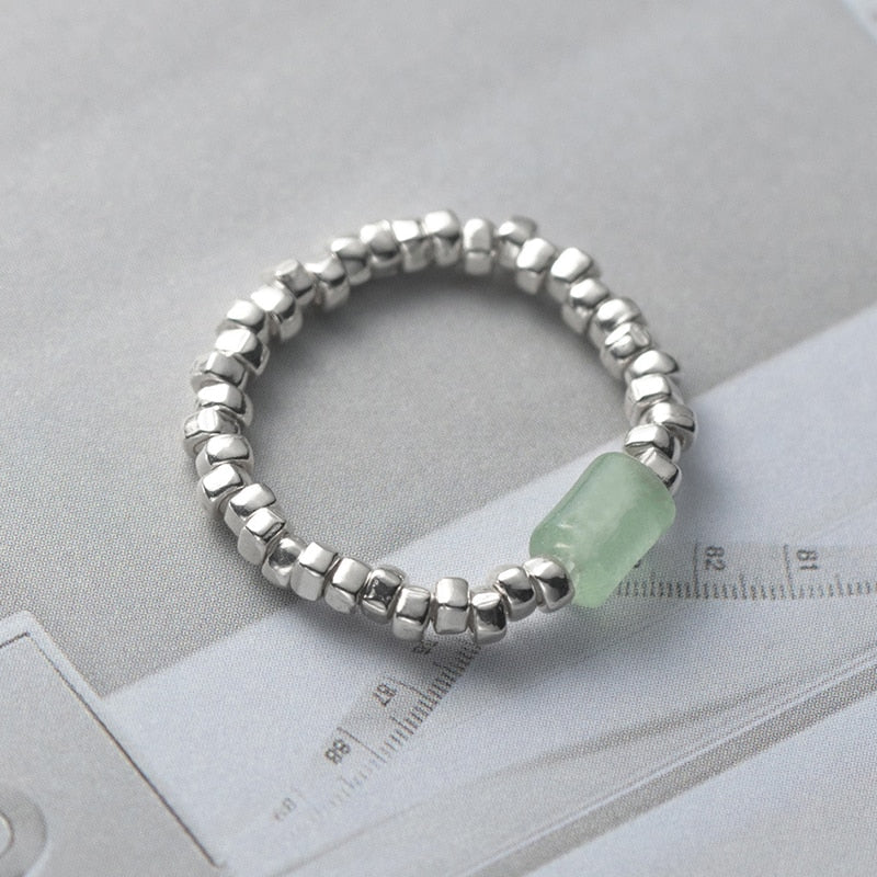Green Crystal Geometric Block Ring