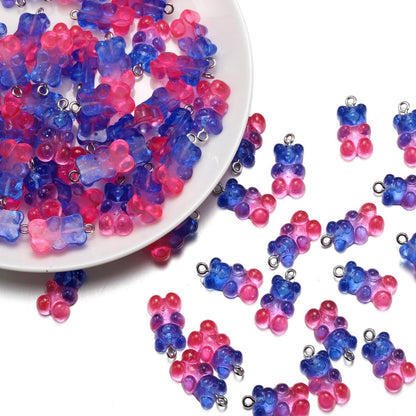 Gradient Color Resin Bear Pendants, 10pcs