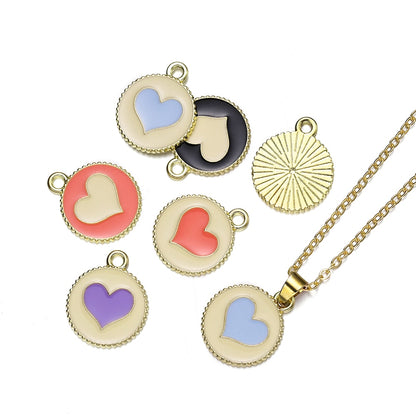 10 pendentifs ronds en alliage en forme de cœur et d'amour