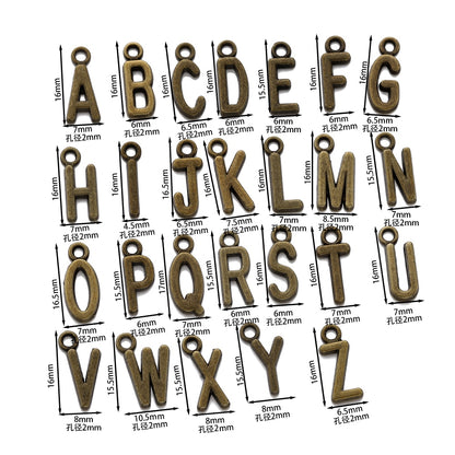 30 Stück 7 x 16 mm Legierung Alphabet AZ Buchstaben Charms Anhänger