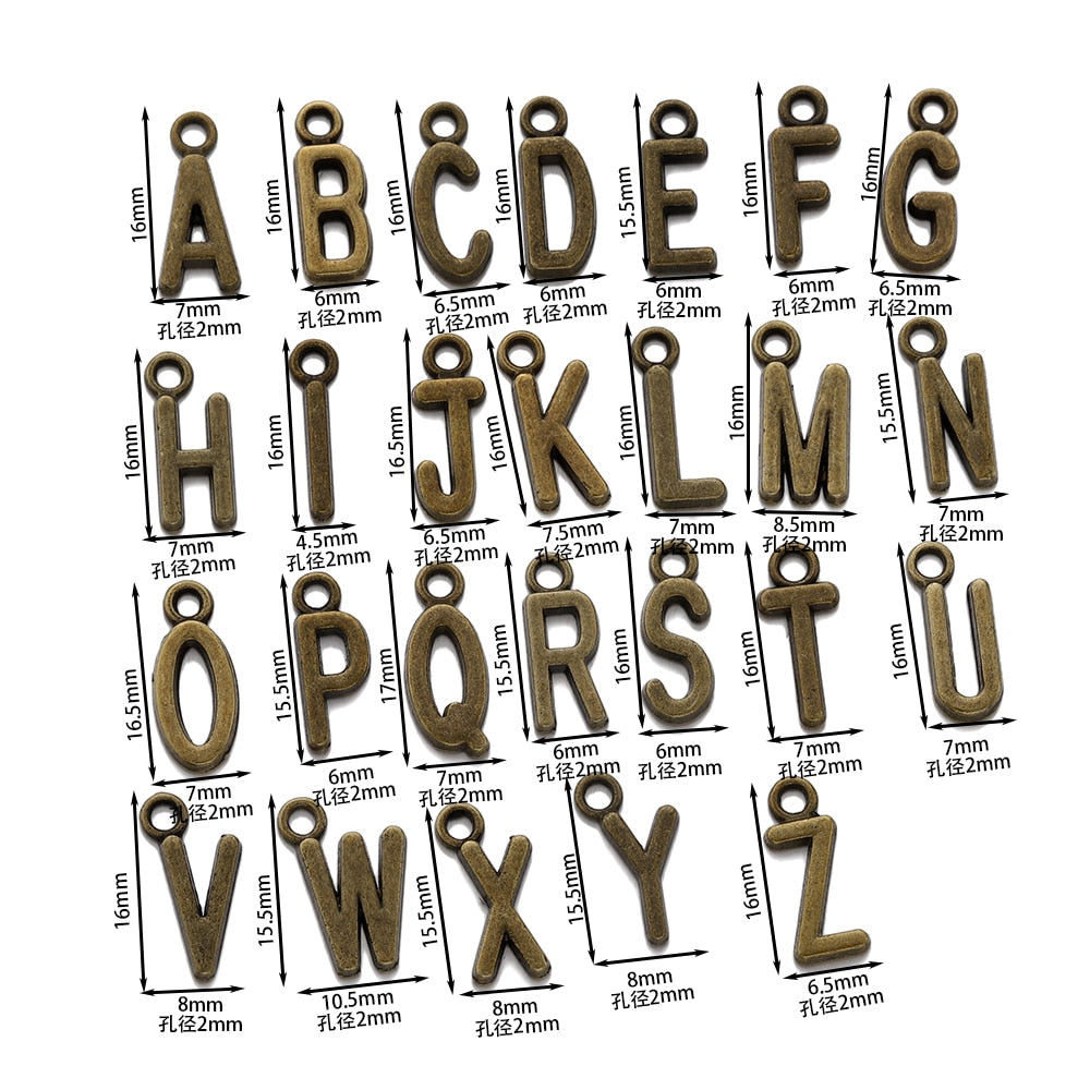 Pendentifs à breloques en alliage avec lettres de l'alphabet AZ, 26 pièces, 7x16mm