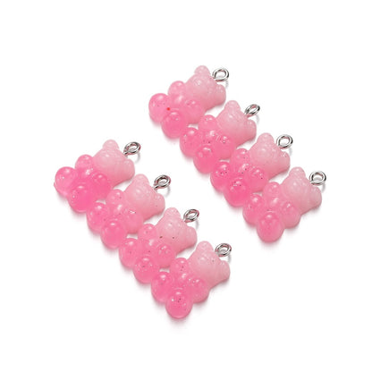 Gradient Color Resin Bear Pendants, 10pcs