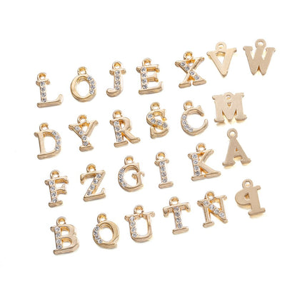 Pendentifs en alliage incrustés de strass, lettres de l'alphabet anglais AZ, 26 pièces