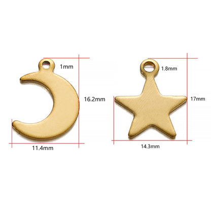 Stainless Steel Star Moon Charms Pendant, 20-50Pcs