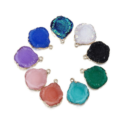 Stainless Steel Resin Gem Pendants, 5pcs