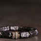 Carved Ebony Wood Bracelet, Brass Charm