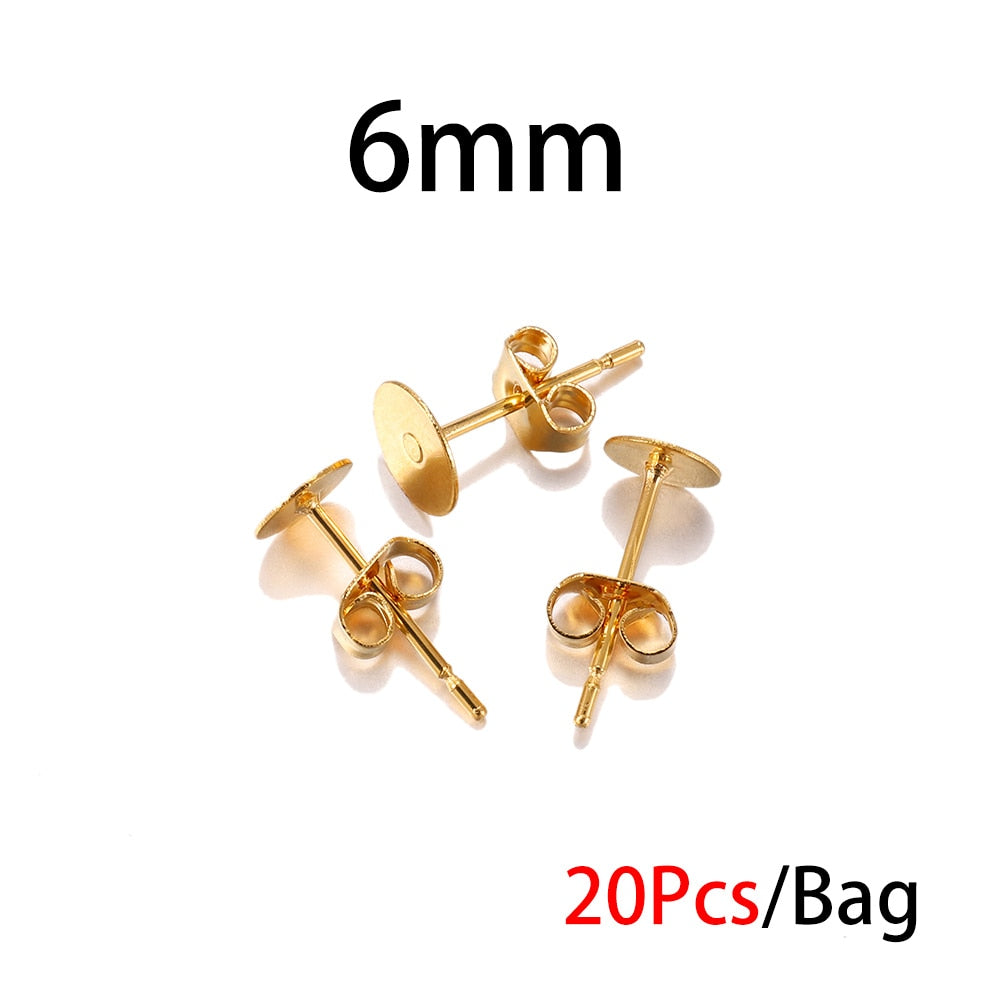 5-12mm Gold Stainless Steel Stud Earring Back, 20pcs