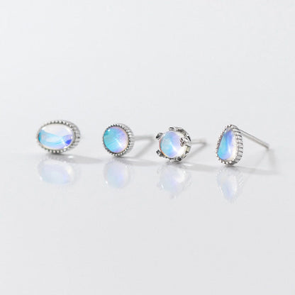 Round Drop Oval Shape Moonstone Stud Earrings