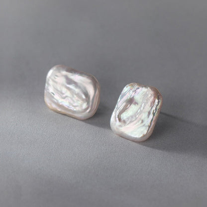 Baroque Rectangle Pearl Stud Earrings