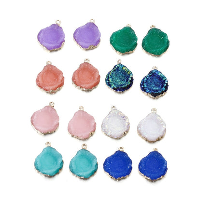 Stainless Steel Resin Gem Pendants, 5pcs