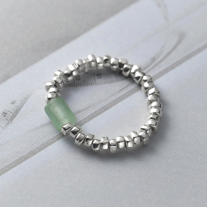 Green Crystal Geometric Block Ring