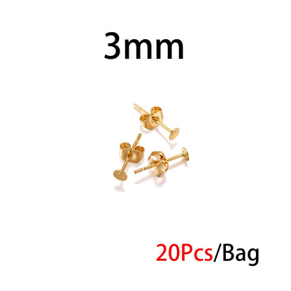 5-12mm Gold Stainless Steel Stud Earring Back, 20pcs