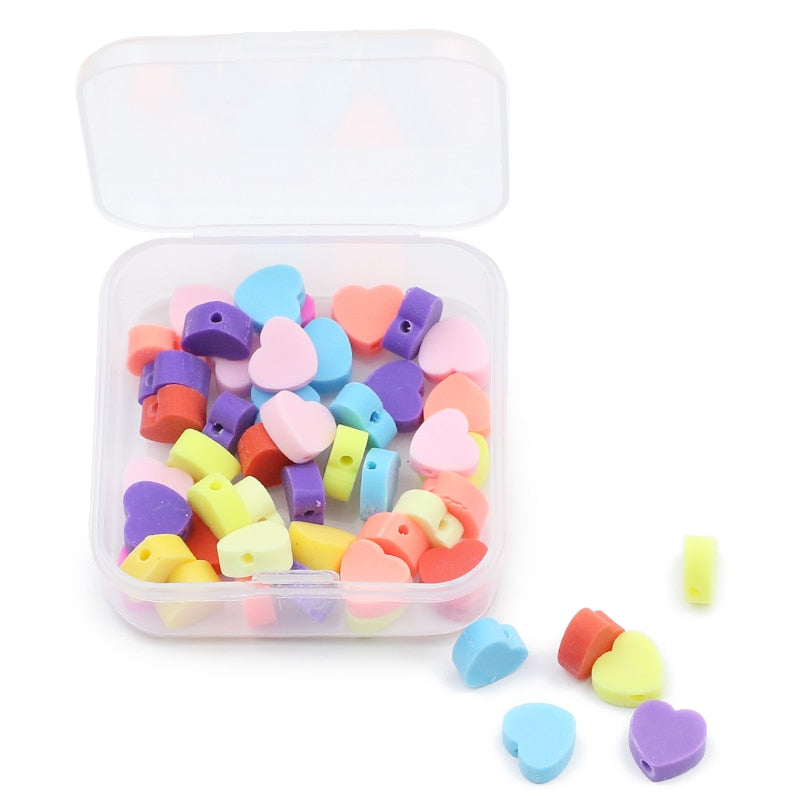 50pcs Heart Polymer Clay Beads DIY Kit