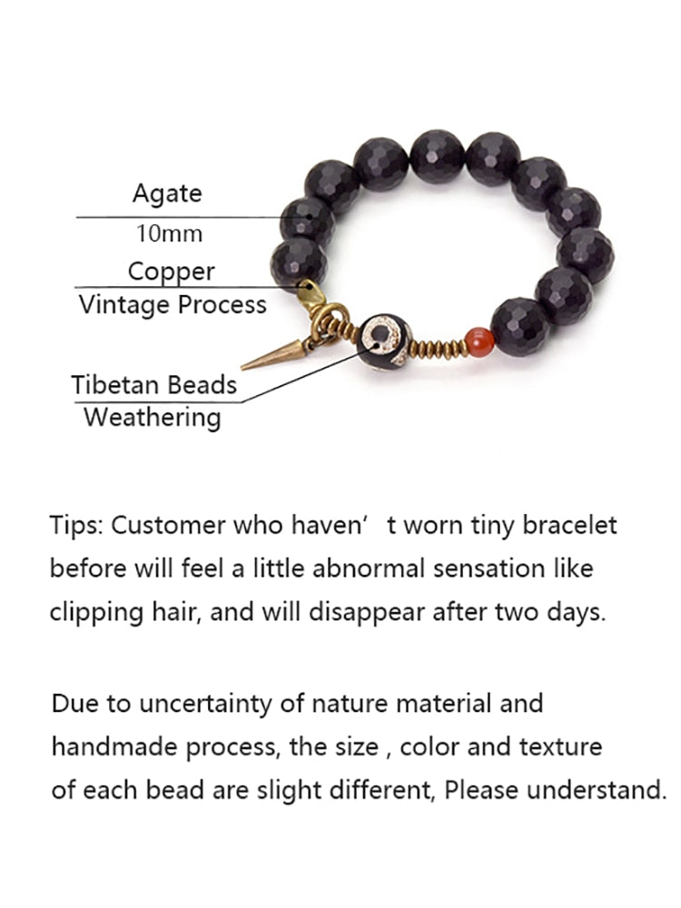Facettiertes Onyx-Perlen-Armband mit tibetischer Anti-Böse-Perle