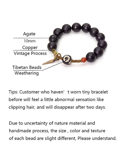 Faceted Onyx Beads Bracelet with Tibetan Anti Evil Bead