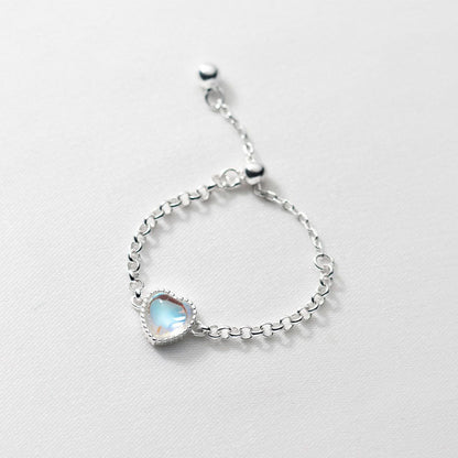 Heart Moonstone Adjustable Silver Ring