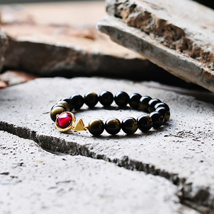 Tiger Eyes  and Black Obsidian Beads Couple Bracelet