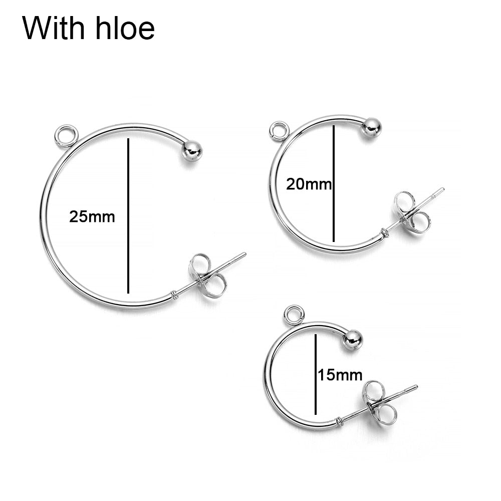 C-shaped Ear Hook Hoops in Stainless Steel, 6pcs