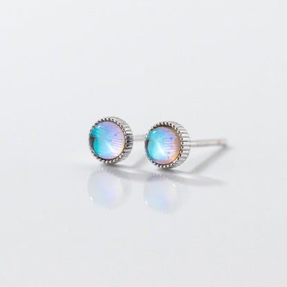 Round Drop Oval Shape Moonstone Stud Earrings