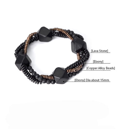 Mix Black Wood Ebony and Copper Beads Bracelet