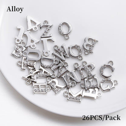 Pendentifs en alliage incrustés de strass, lettres de l'alphabet anglais AZ, 26 pièces