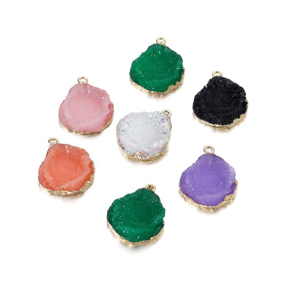 Stainless Steel Resin Gem Pendants, 5pcs