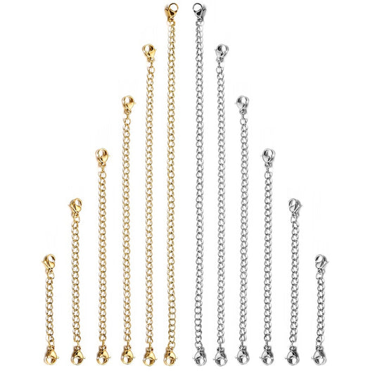 Stainless Steel Necklace Extension Chain with Lobster Clasp, 10Pcs