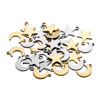 Stainless Steel Star Moon Charms Pendant, 20-50Pcs