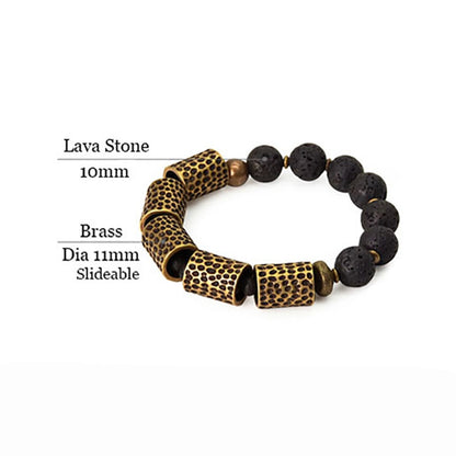 Brass Tube and Rock Lava Stone Bracelet