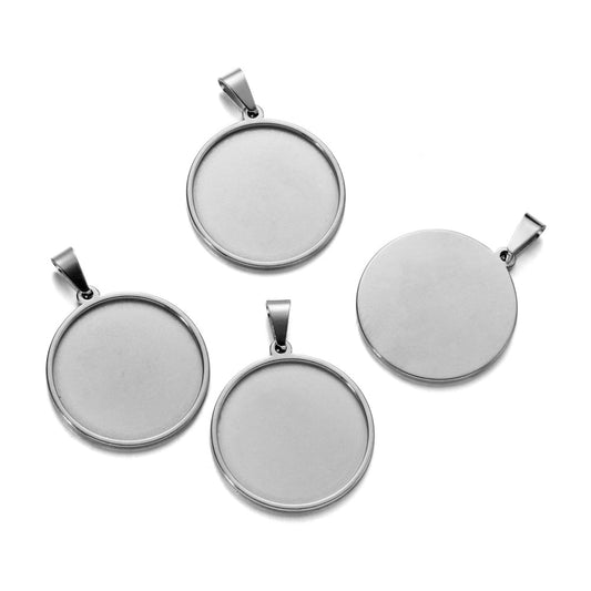 Plateaux à pendentifs vierges en acier inoxydable, 5 pièces, 20-40mm