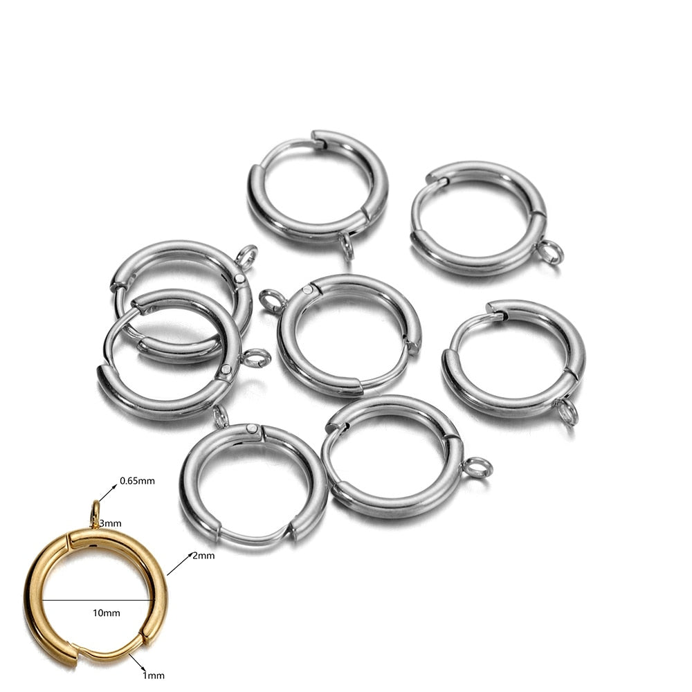 Stainless Steel Earring Hooks with Round Ear Post & Jump Ring, 10pcs