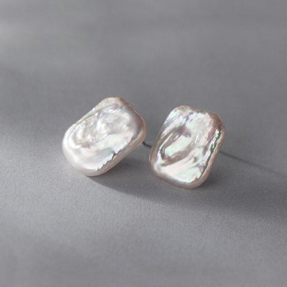 Baroque Rectangle Pearl Stud Earrings