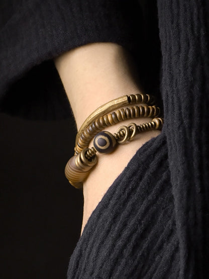 Multi-Layer Bracelet, Verawood and Vintage Copper Tibetan Bead