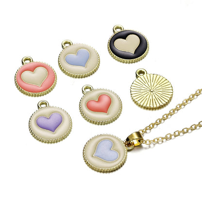 10 pendentifs ronds en alliage en forme de cœur et d'amour