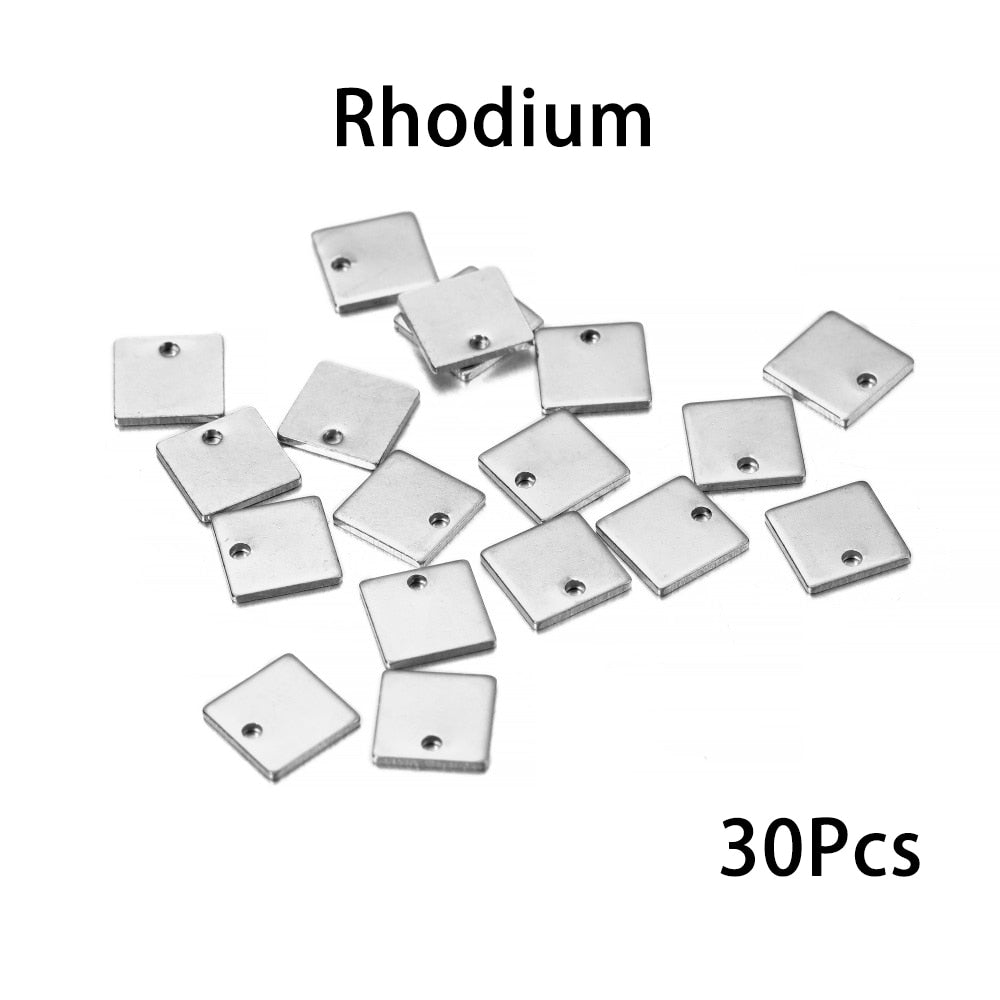 Breloques pendentifs carrés en acier inoxydable, 20-50 pièces