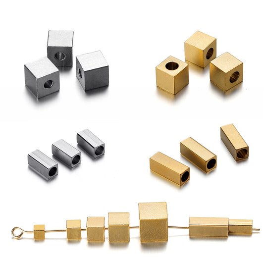 Stainless Steel Tube and Cube Spacer Beads, 20Pcs
