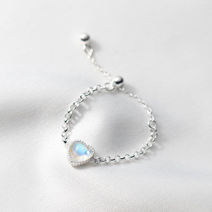 Heart Moonstone Adjustable Silver Ring