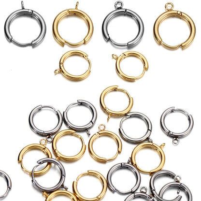 Stainless Steel Earring Hooks with Round Ear Post & Jump Ring, 10pcs