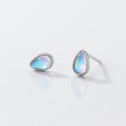 Round Drop Oval Shape Moonstone Stud Earrings