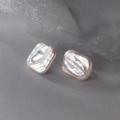 Baroque Rectangle Pearl Stud Earrings