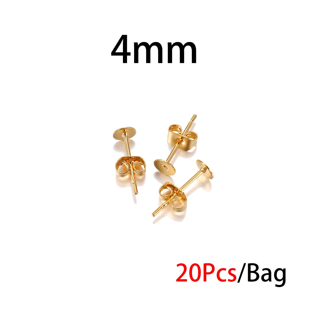 5-12mm Gold Stainless Steel Stud Earring Back, 20pcs