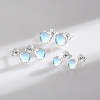 Round Exquisite Moonstone Stud Earrings