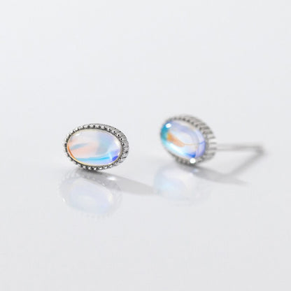 Round Drop Oval Shape Moonstone Stud Earrings