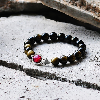 Tiger Eyes  and Black Obsidian Beads Couple Bracelet