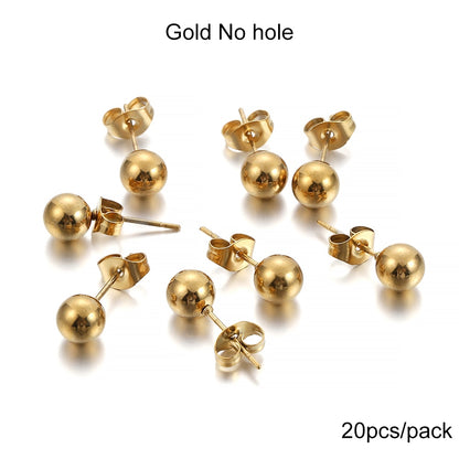 Gold Round Ball Earring Post Studs with Plugs, 20pcs