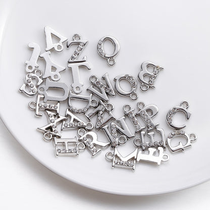 Pendentifs en alliage incrustés de strass, lettres de l'alphabet anglais AZ, 26 pièces