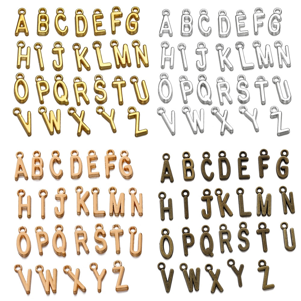 Pendentifs à breloques en alliage avec lettres de l'alphabet AZ, 30 pièces, 7x16mm